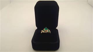 Emerald Lady's Stone & Diamond Ring 10 Diamonds .18 Carat T.W. 10K Yellow Gold